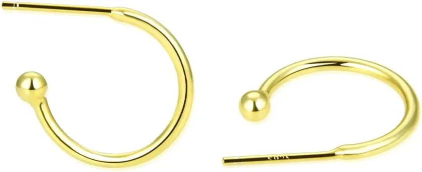 Adabele Authentic Sterling Silver Half Round C Hoop Huggie Earrings 10mm 15mm 20mm 3mm Ball Hypoallergenic Nickel Free Jewelry Women Birthday Gift