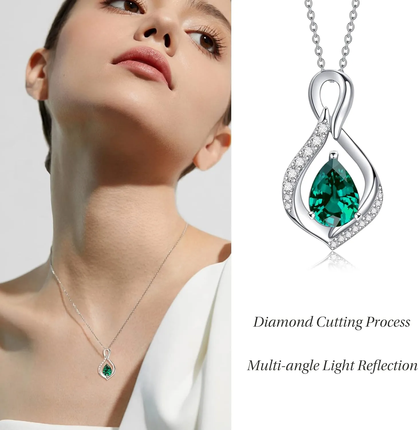 AENEAS Infinity Birthstone Necklace for Women Sterling Silver Infinity Teardrop Pendant Forever Love Jewelry Gift for Birthday Anniversary Christmas