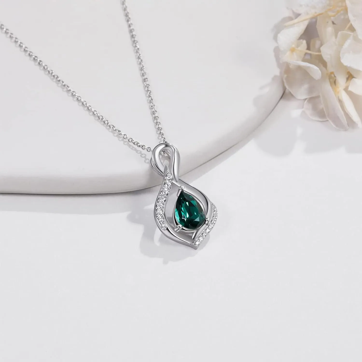 AENEAS Infinity Birthstone Necklace for Women Sterling Silver Infinity Teardrop Pendant Forever Love Jewelry Gift for Birthday Anniversary Christmas