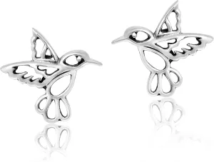 AeraVida Adorable Little Hummingbird in Flight .925 Sterling Silver Earrings | Nature-Inspired Sterling Silver Earrings for Women | Bird-Themed Jewelry Gift