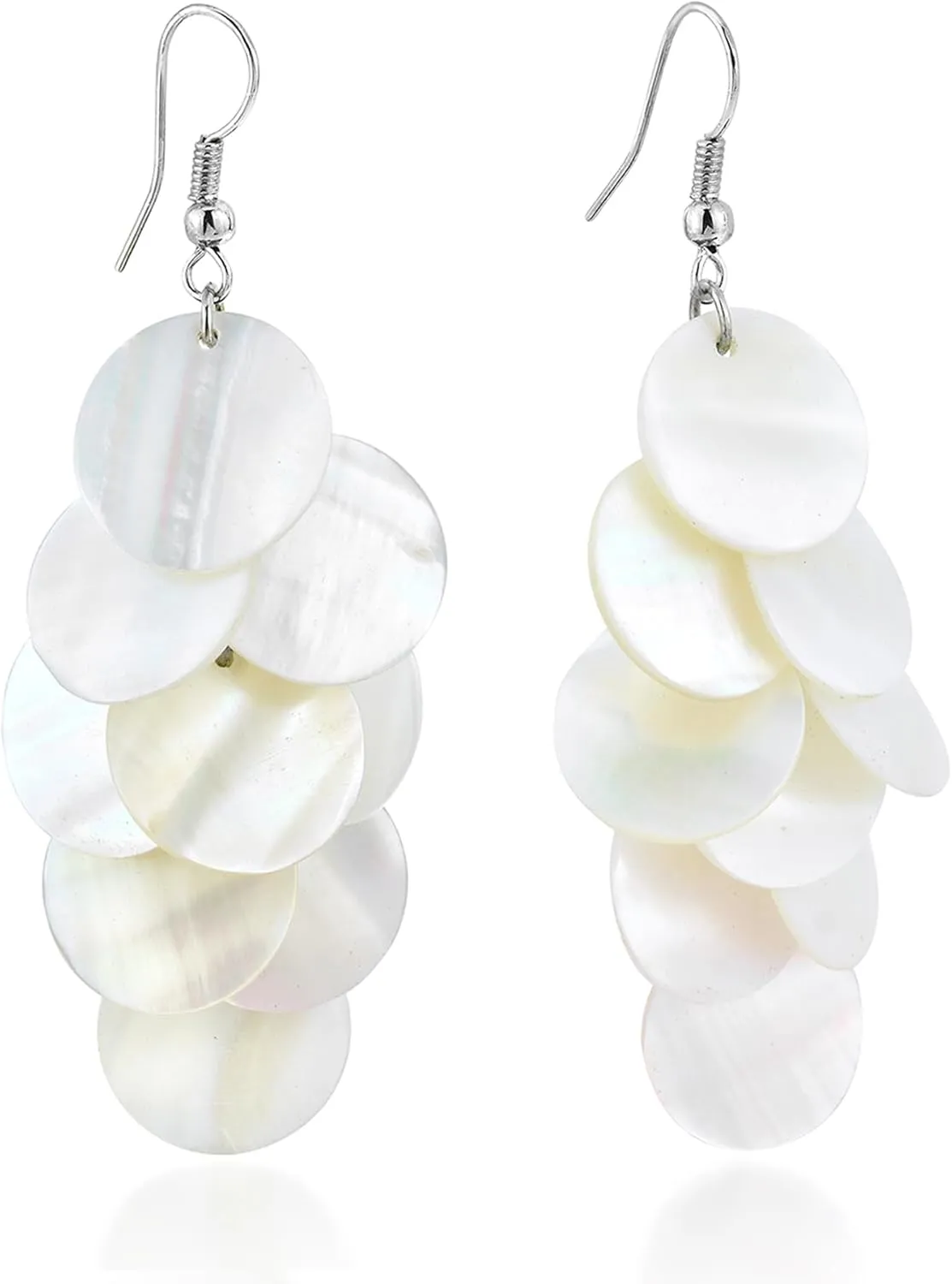 AeraVida Enchanting Cluster of White and Yellow Kabibe Shell Circles Handcrafted Dangle Earrings, 1.22x2.83 in