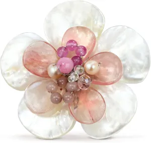 AeraVida Spring Floral Freshwater Pearl & Pink Agate Stone Flower Crystals Brooch or Pin | Elegant Handmade Jewelry for Women