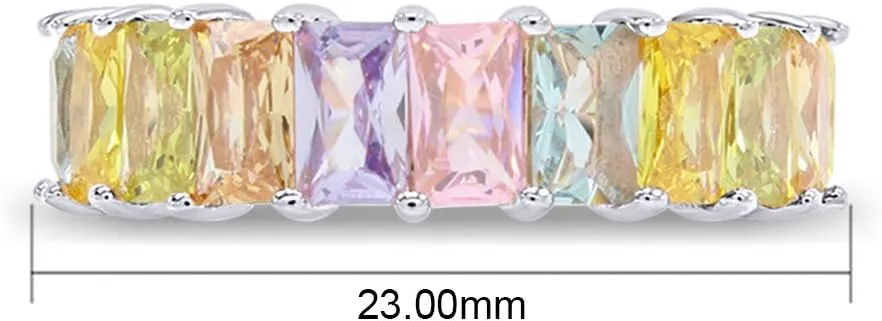 AFFY Eternity Rainbow Ring 18K Gold Plated Emerald-Cut Multi Color AAA Created-Gemstone Rainbow Ring, Stackable Ring, Wedding Band for Women, Gift For Her