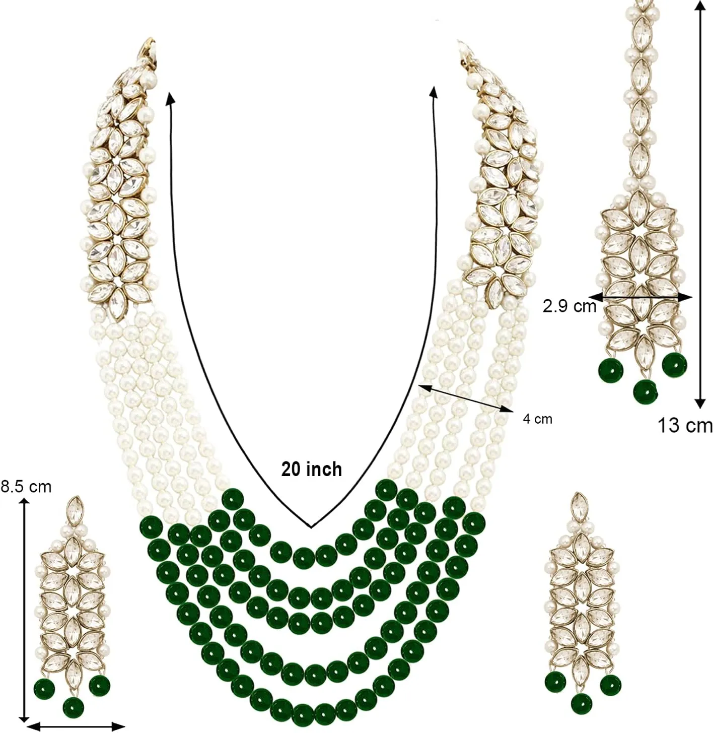 Aheli Classy Faux Kundan Beaded Pearl Long Necklace with Maang Tikka Set Indian Ethnic Wedding Bridal Jewelry Gift for Women
