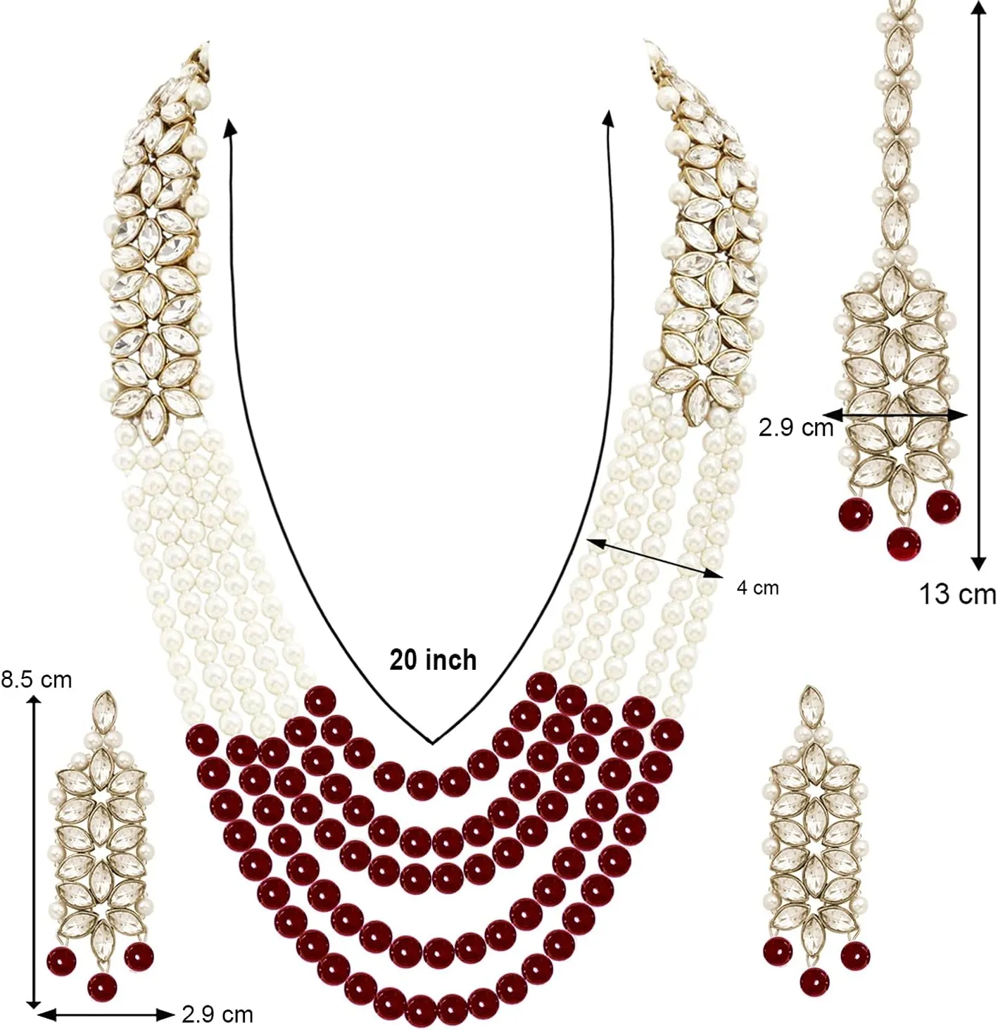 Aheli Classy Faux Kundan Beaded Pearl Long Necklace with Maang Tikka Set Indian Ethnic Wedding Bridal Jewelry Gift for Women