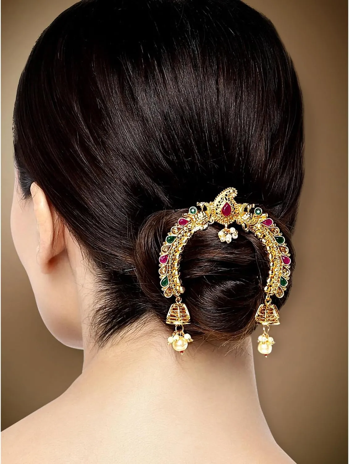 Aheli Faux Kundan Pearl Antique Gold Tone Peacock Design Crafted Indian Hair Brooch Pin Hanging Style Fashion Accessories Ethnic Wedding Jewelry Gift for Women