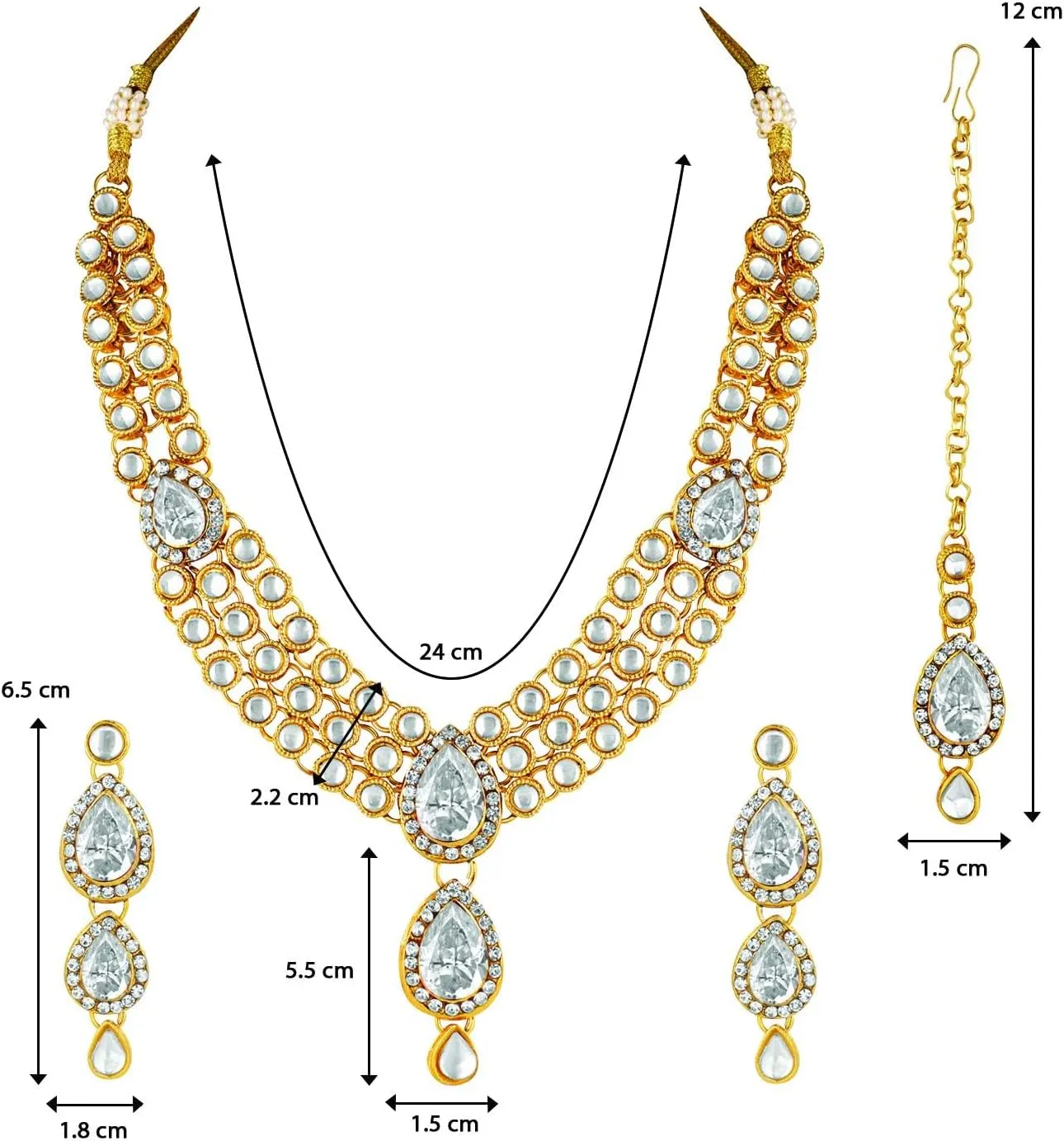 Aheli Gold Plated Traditional Kundan Long Necklace Jewellery Set with Earring Maang Tikka Gift for Women