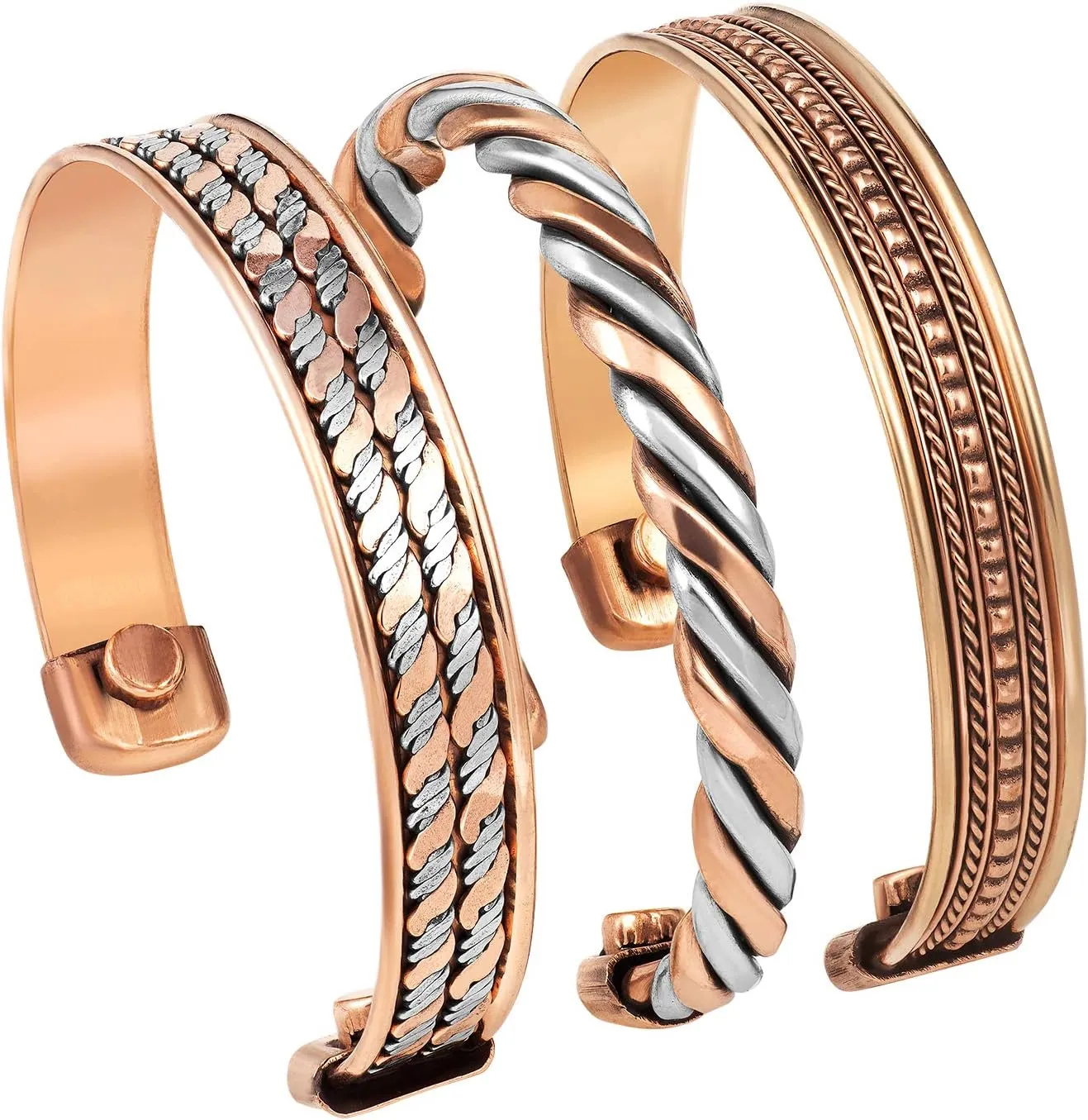 Aheli Indian Three Metal Copper Brass Peace Healing Chakra Yoga Meditation Mantra Jewelry Adjustable Cuff Bracelet Gift for Women and Men