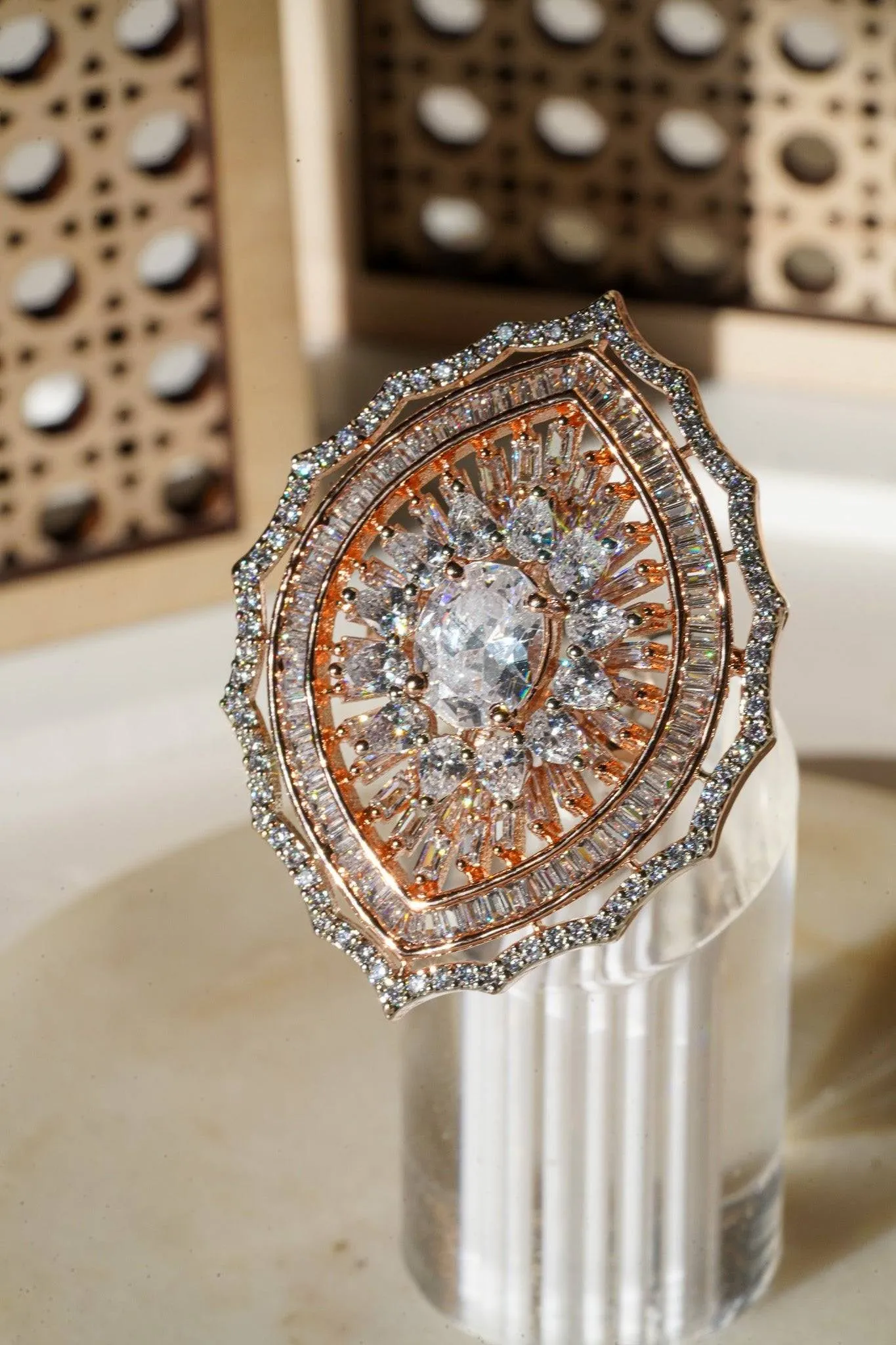 Aishi - Rose Gold Adjustable Marquise AD Ring