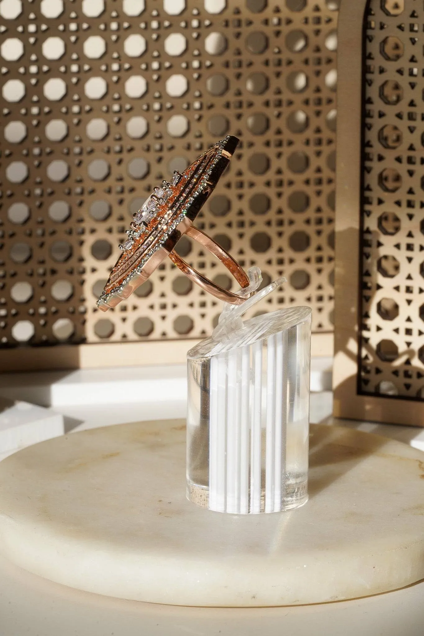 Aishi - Rose Gold Adjustable Marquise AD Ring
