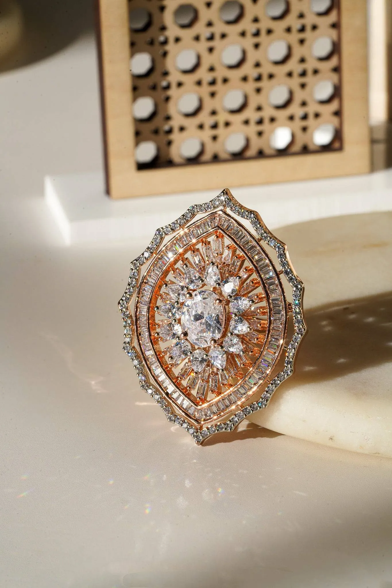 Aishi - Rose Gold Adjustable Marquise AD Ring