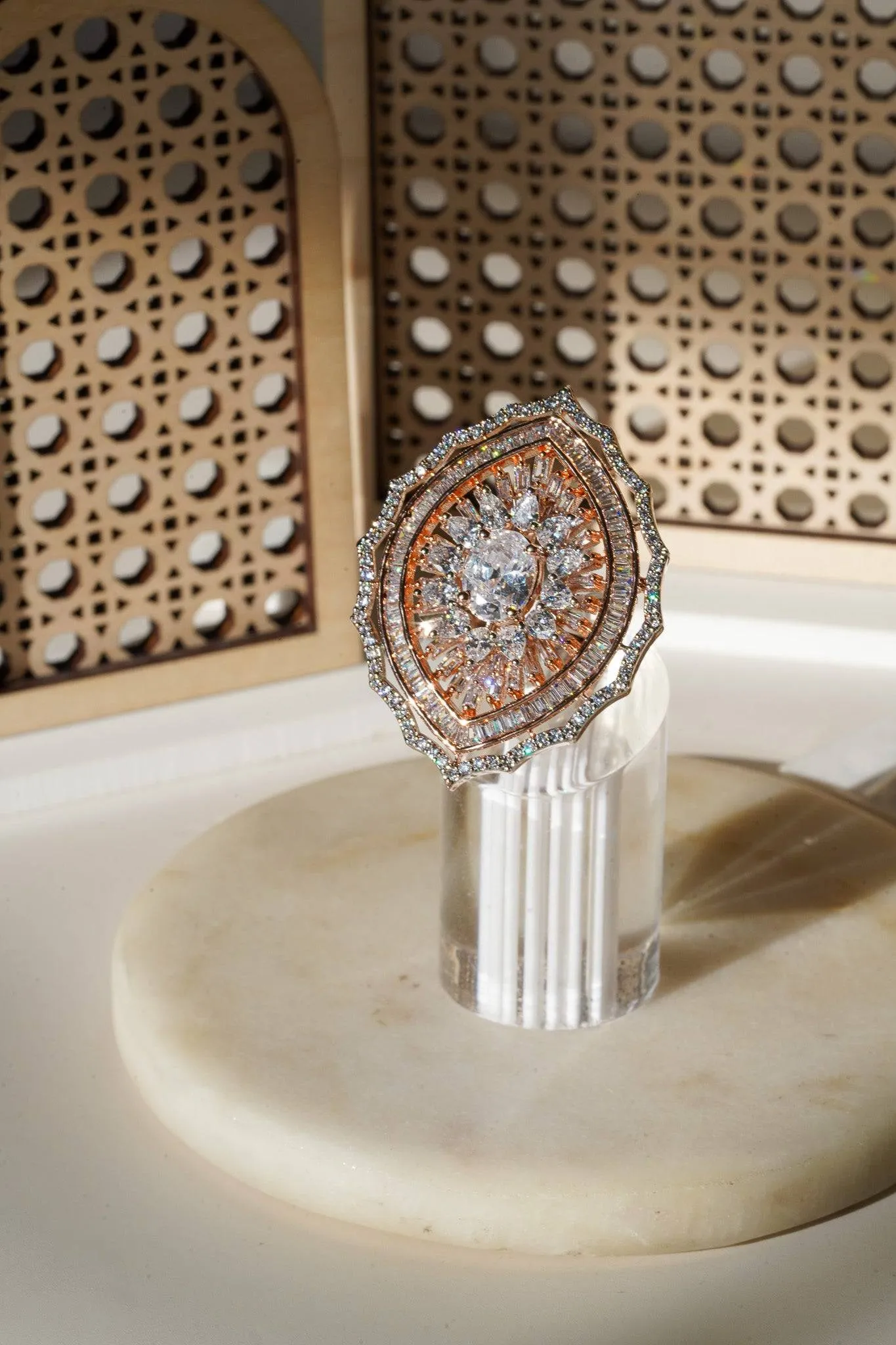 Aishi - Rose Gold Adjustable Marquise AD Ring