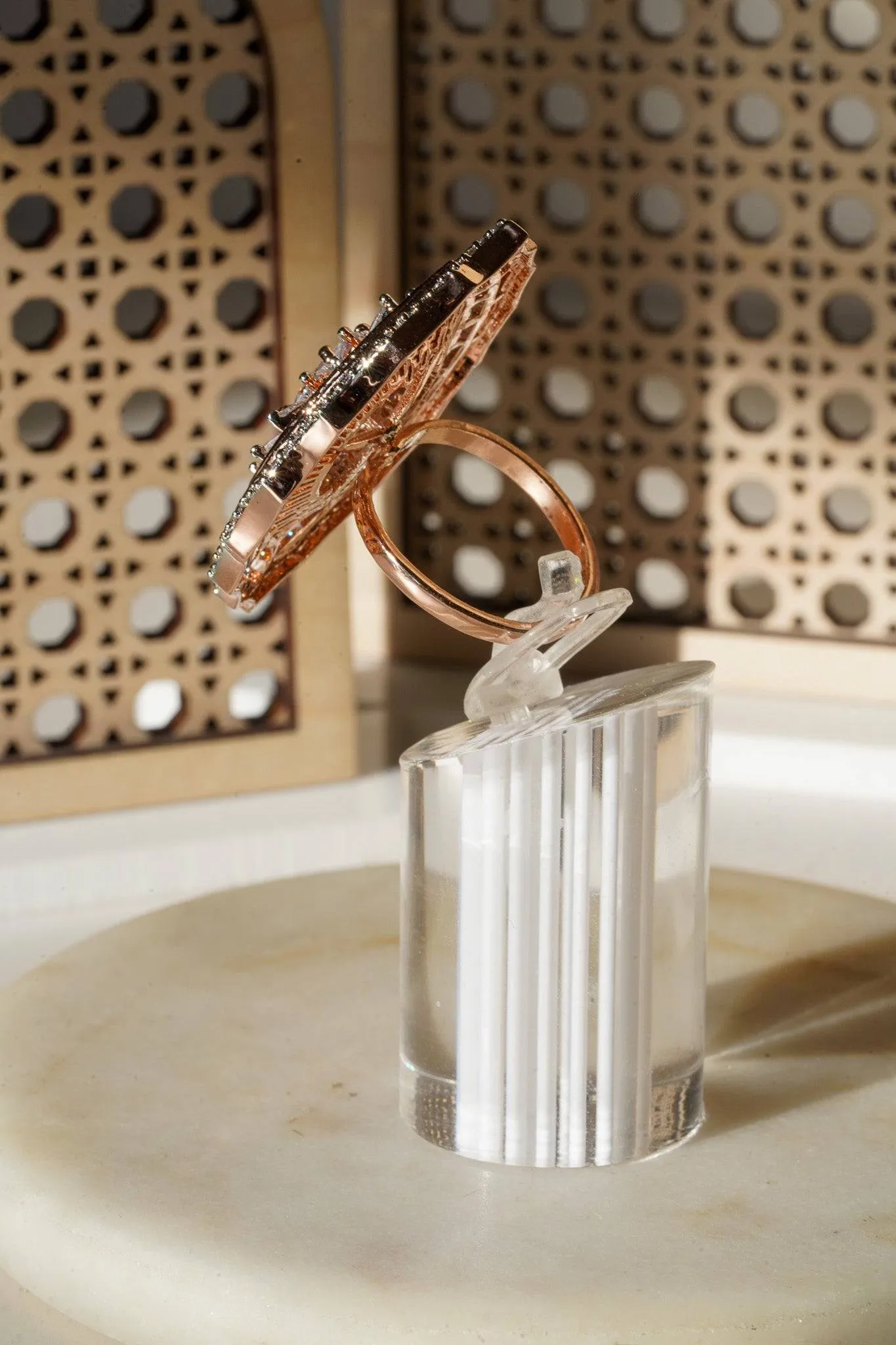 Aishi - Rose Gold Adjustable Marquise AD Ring
