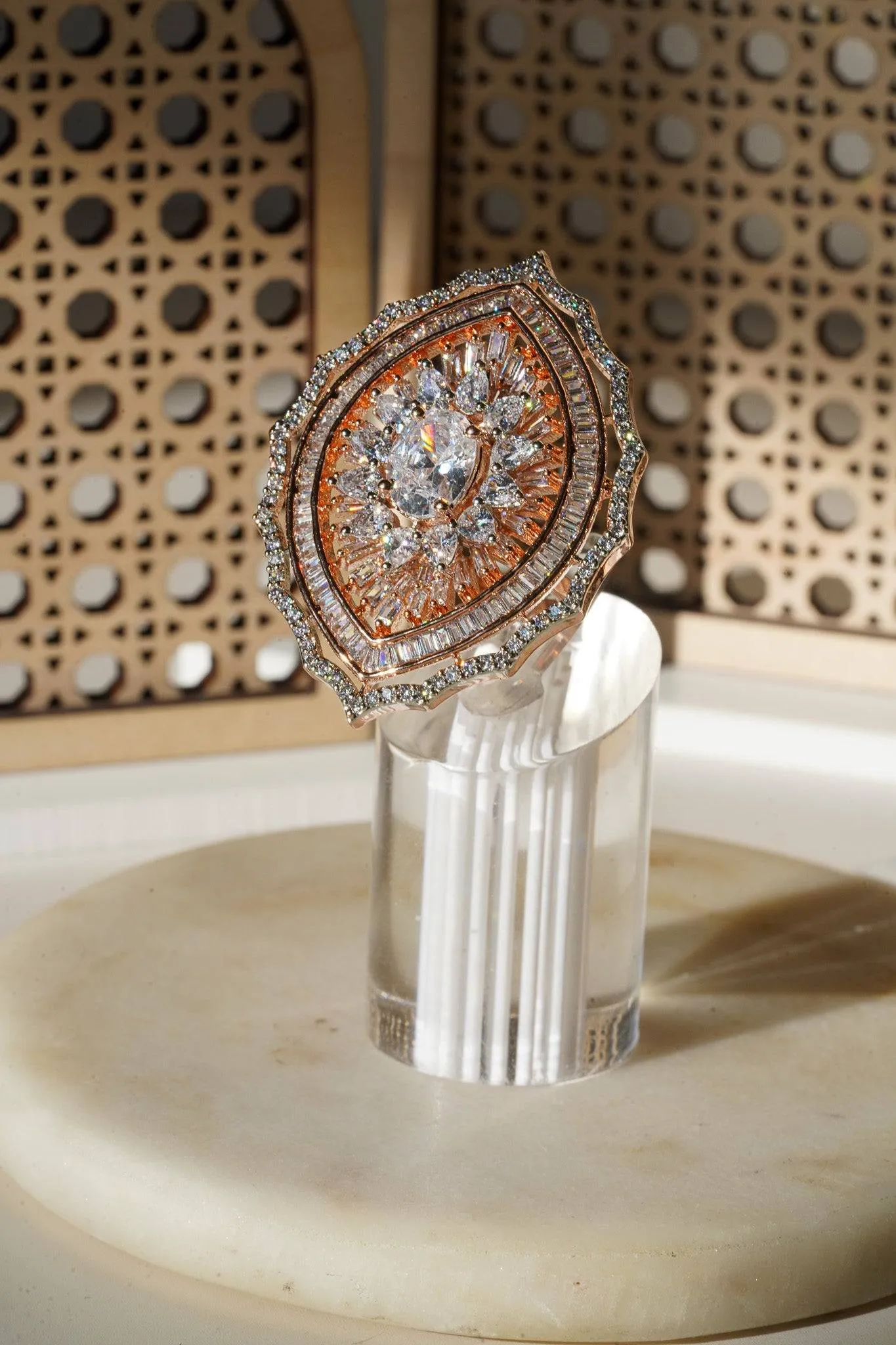Aishi - Rose Gold Adjustable Marquise AD Ring