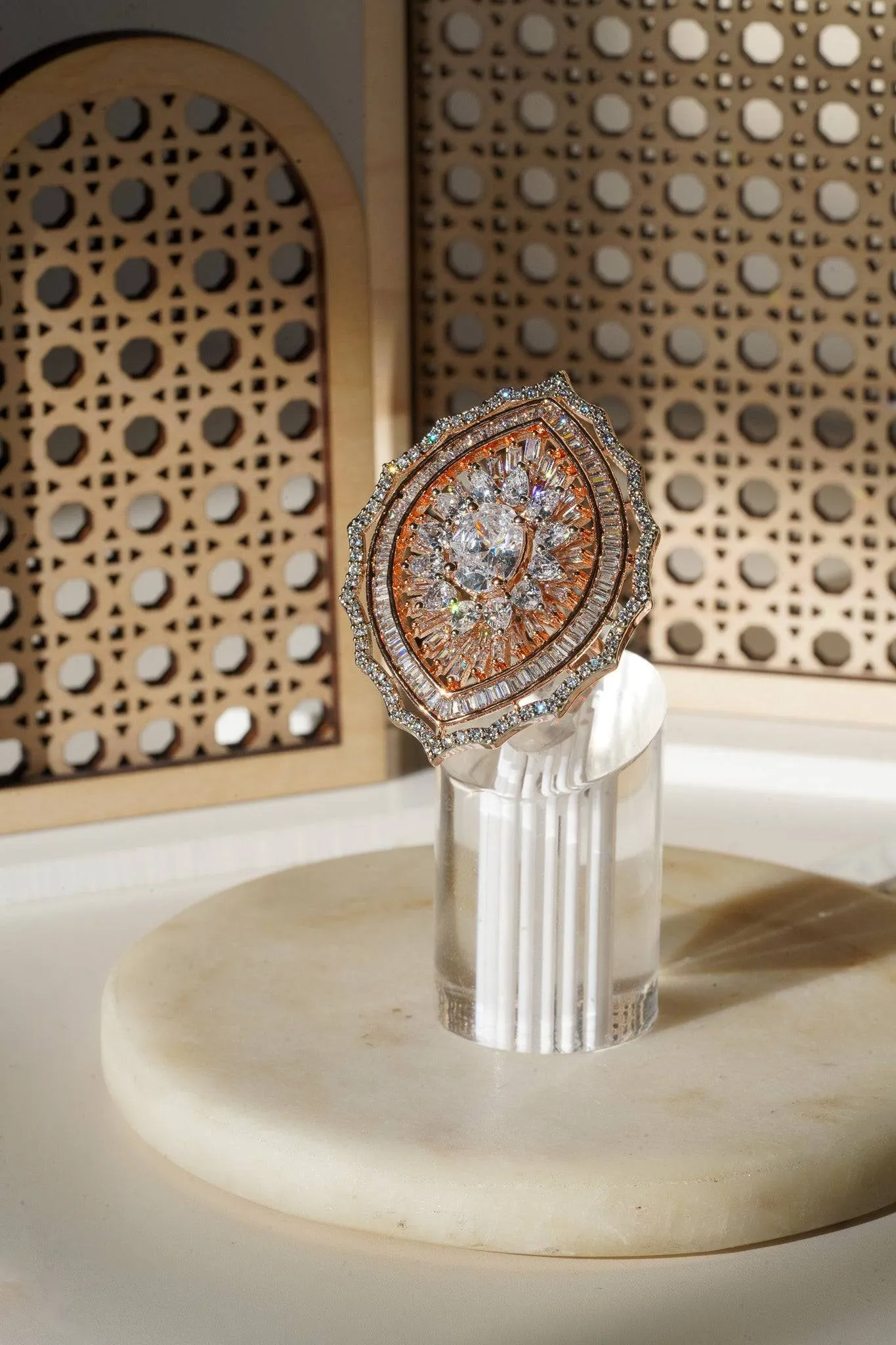 Aishi - Rose Gold Adjustable Marquise AD Ring