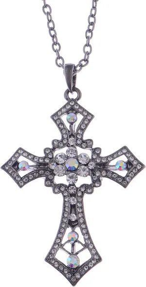 Alilang Silvery Tone Clear Rhinestones Religious Cross Pendant Necklace