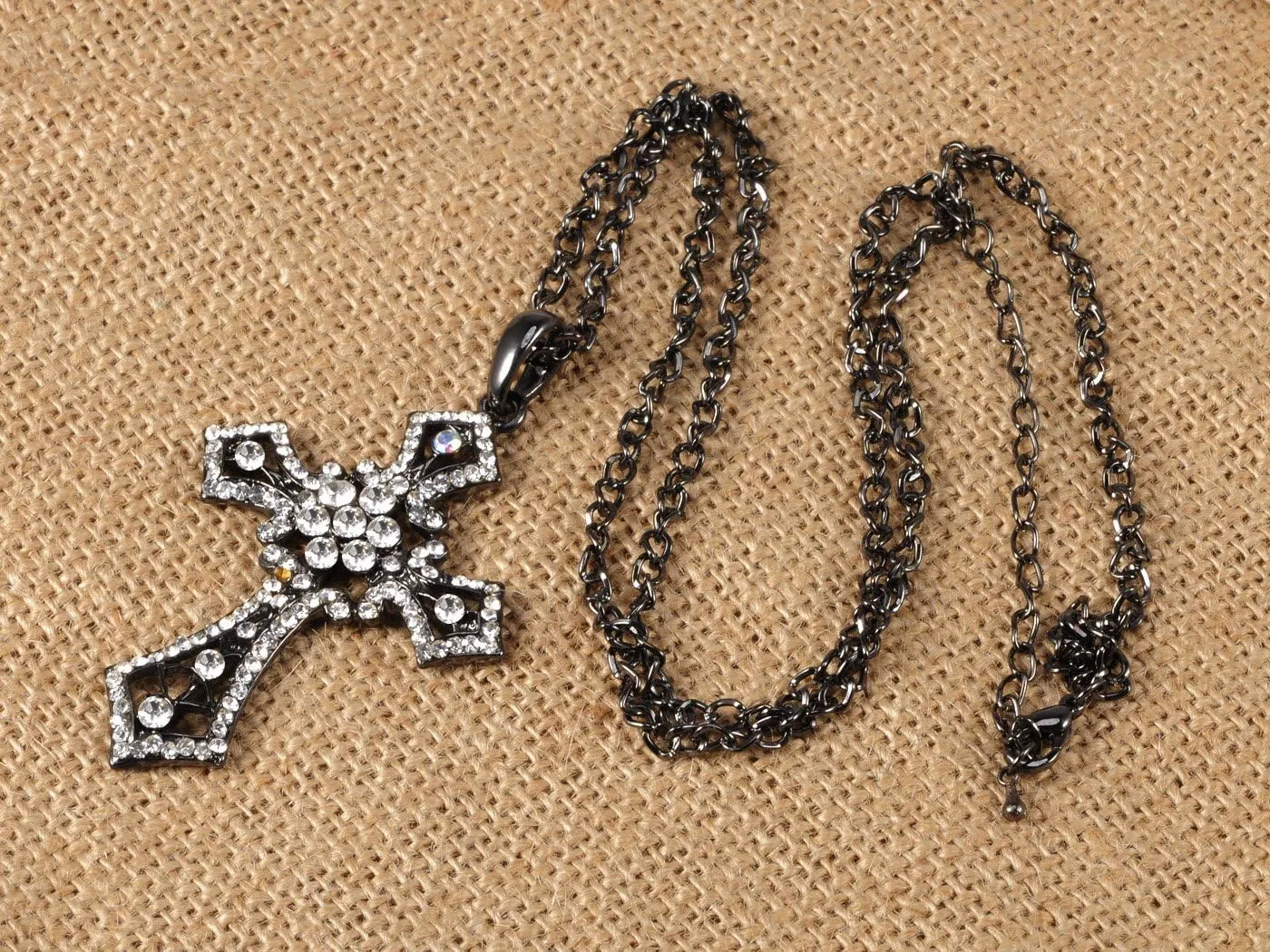 Alilang Silvery Tone Clear Rhinestones Religious Cross Pendant Necklace