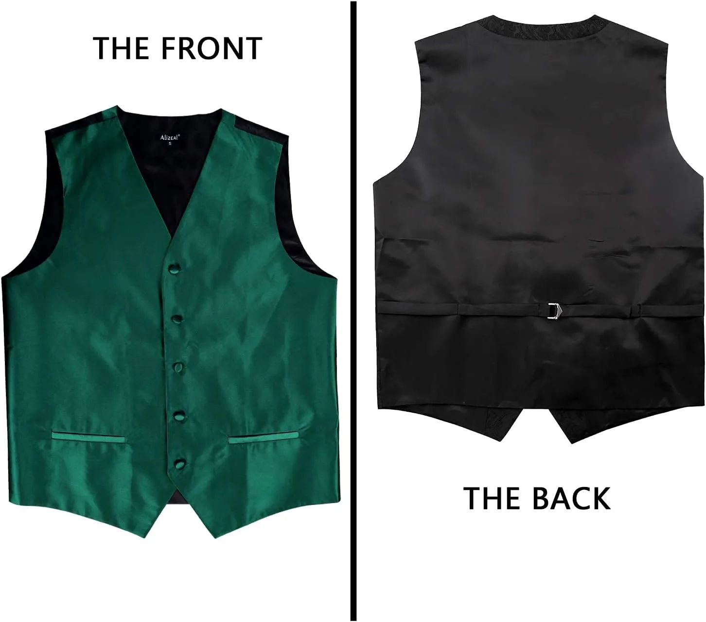 Alizeal Mens Classic 5Pcs Solid Color Satin Suit Vest Set