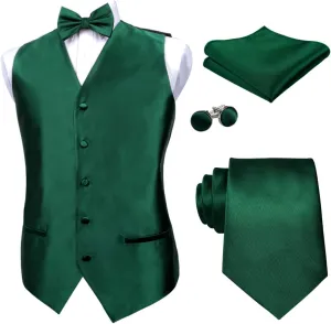 Alizeal Mens Classic 5Pcs Solid Color Satin Suit Vest Set
