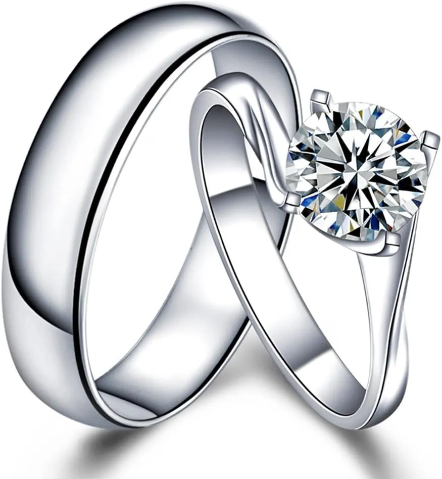 Amazing Brilliant Genuine Diamond 14K White Solid Gold Wedding Engagement Promise Fashion Couple Band Ring for Men and Women With GIA Certificate(0.20cttw,G-H Color,VS-SI1 Clarity)