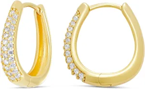 Amazon Essentials Sterling Silver Pave Cubic Zirconia Oval Hoops (previously Amazon Collection)