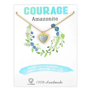 Amazonite Heart Necklace for Women 18k Gold Plated Pendant Necklace, Empowering Jewelry With Healing Crystal, Adjustable Dainty Layered Box Chain, Handmade Gold Trendy Jewelry Necklaces for Teen Girls