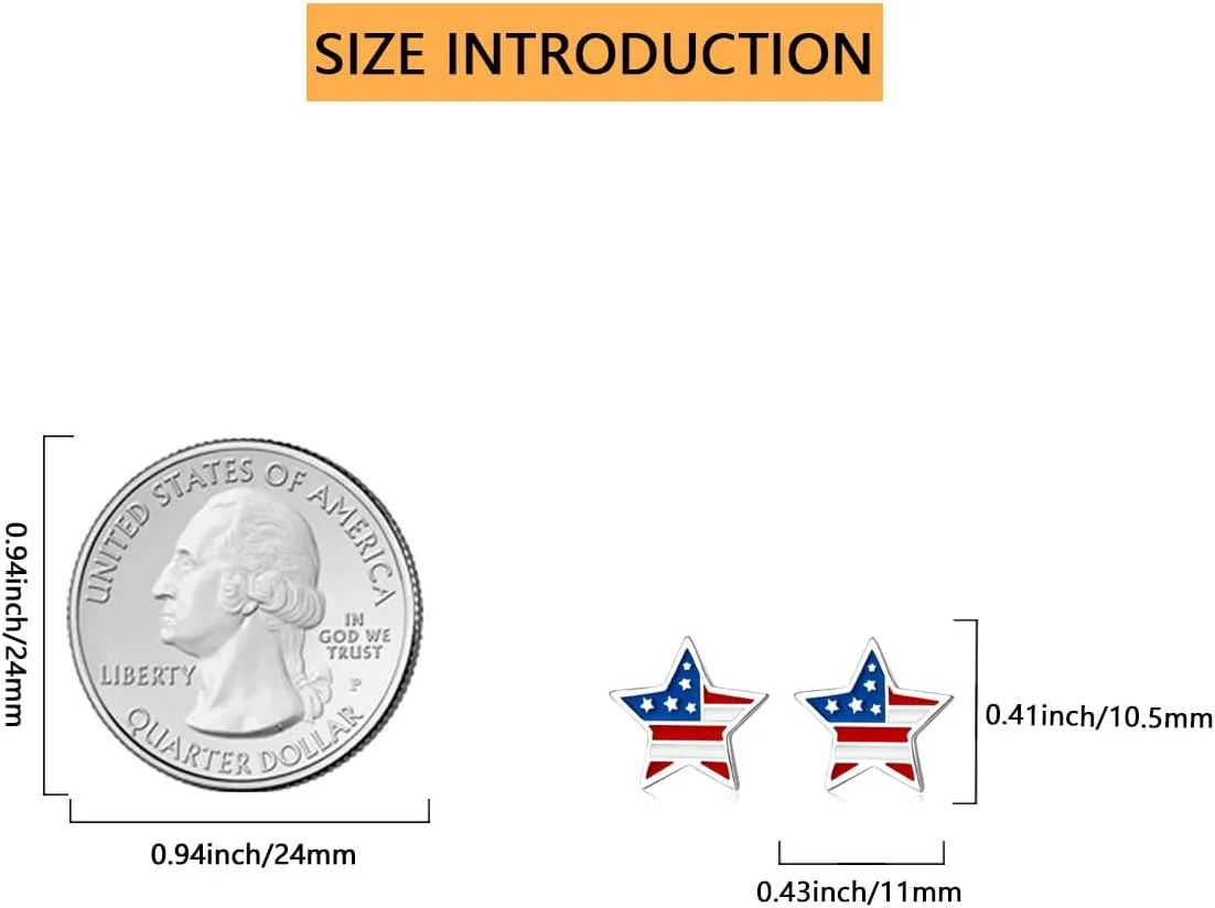 American Flag Earrings for Women 925 Sterling Silver 4th of July Stud Earrings Red White And Blue Heart Star USA Flag Fourth of July Independence Day Gifts for Women