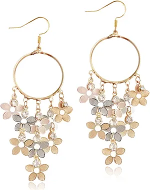 ANDPAI Bohemian Long Colorful Chandelier Tassel Flower Dangle Drop Hoop Earrings for Women