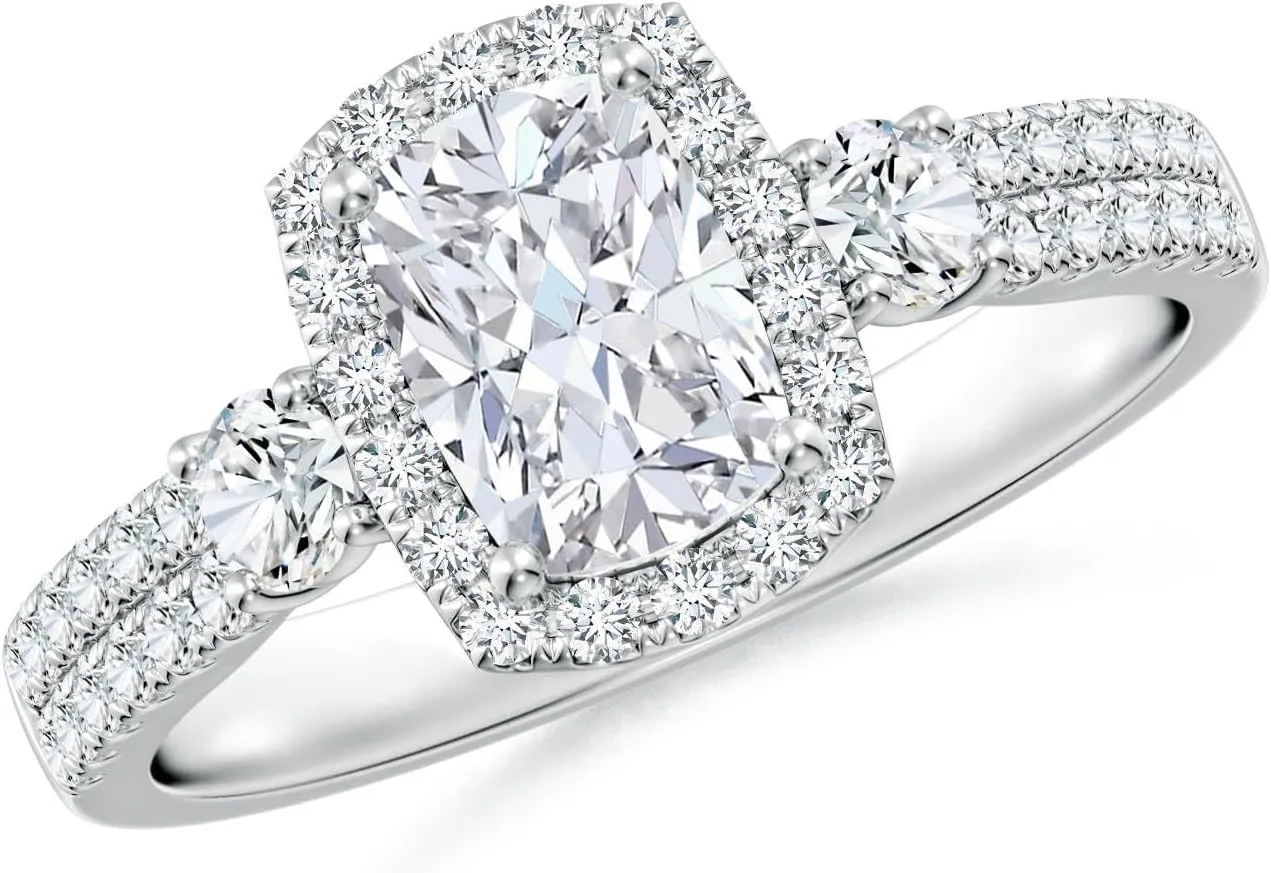 Angara Cushion Rectangular Lab Grown Diamond Halo Double Shank Engagement Ring in 14K Solid Gold/Platinum | April Birthstone, Birthday, Anniversary, Wedding Jewelry Gift for Women
