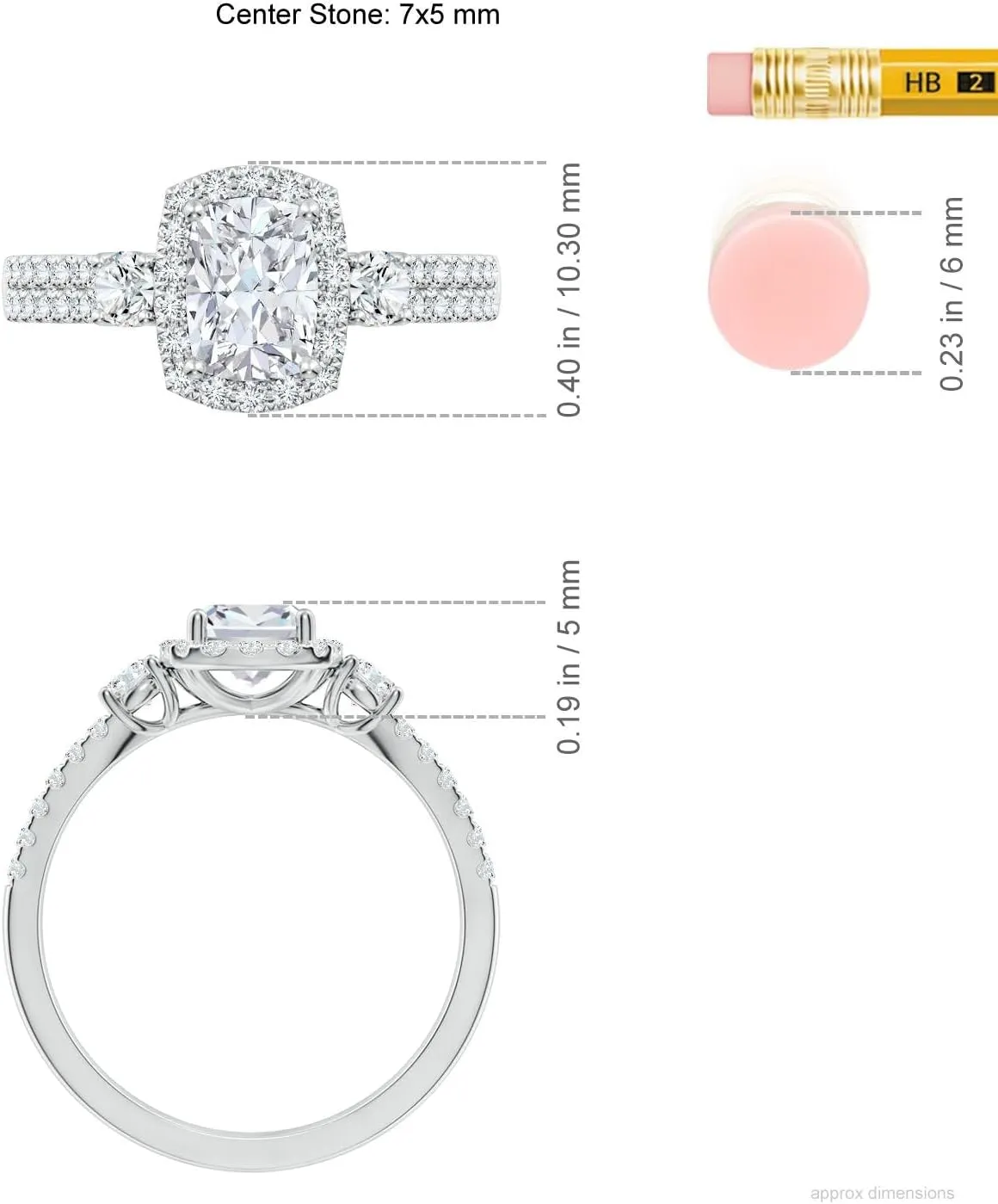 Angara Cushion Rectangular Lab Grown Diamond Halo Double Shank Engagement Ring in 14K Solid Gold/Platinum | April Birthstone, Birthday, Anniversary, Wedding Jewelry Gift for Women