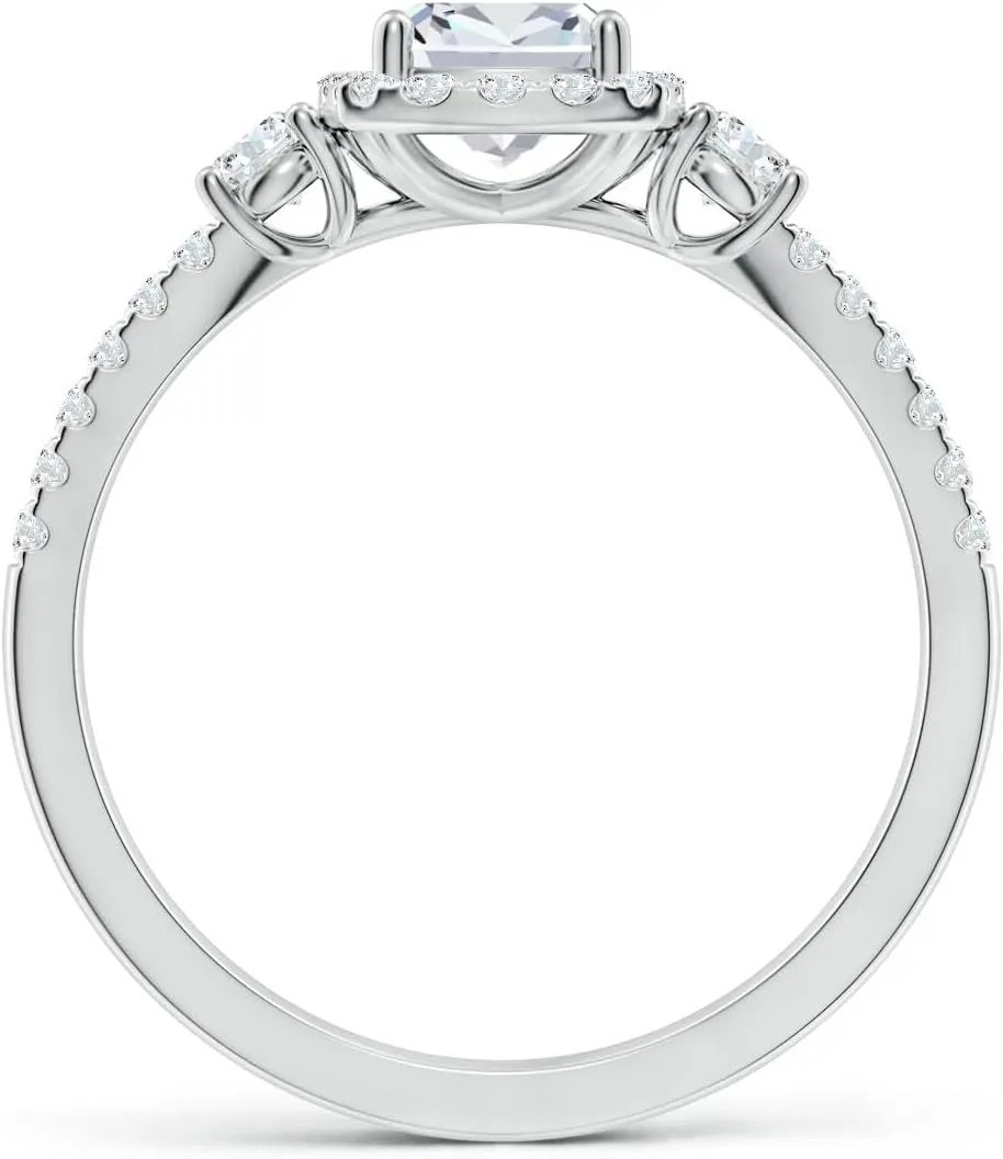 Angara Cushion Rectangular Lab Grown Diamond Halo Double Shank Engagement Ring in 14K Solid Gold/Platinum | April Birthstone, Birthday, Anniversary, Wedding Jewelry Gift for Women