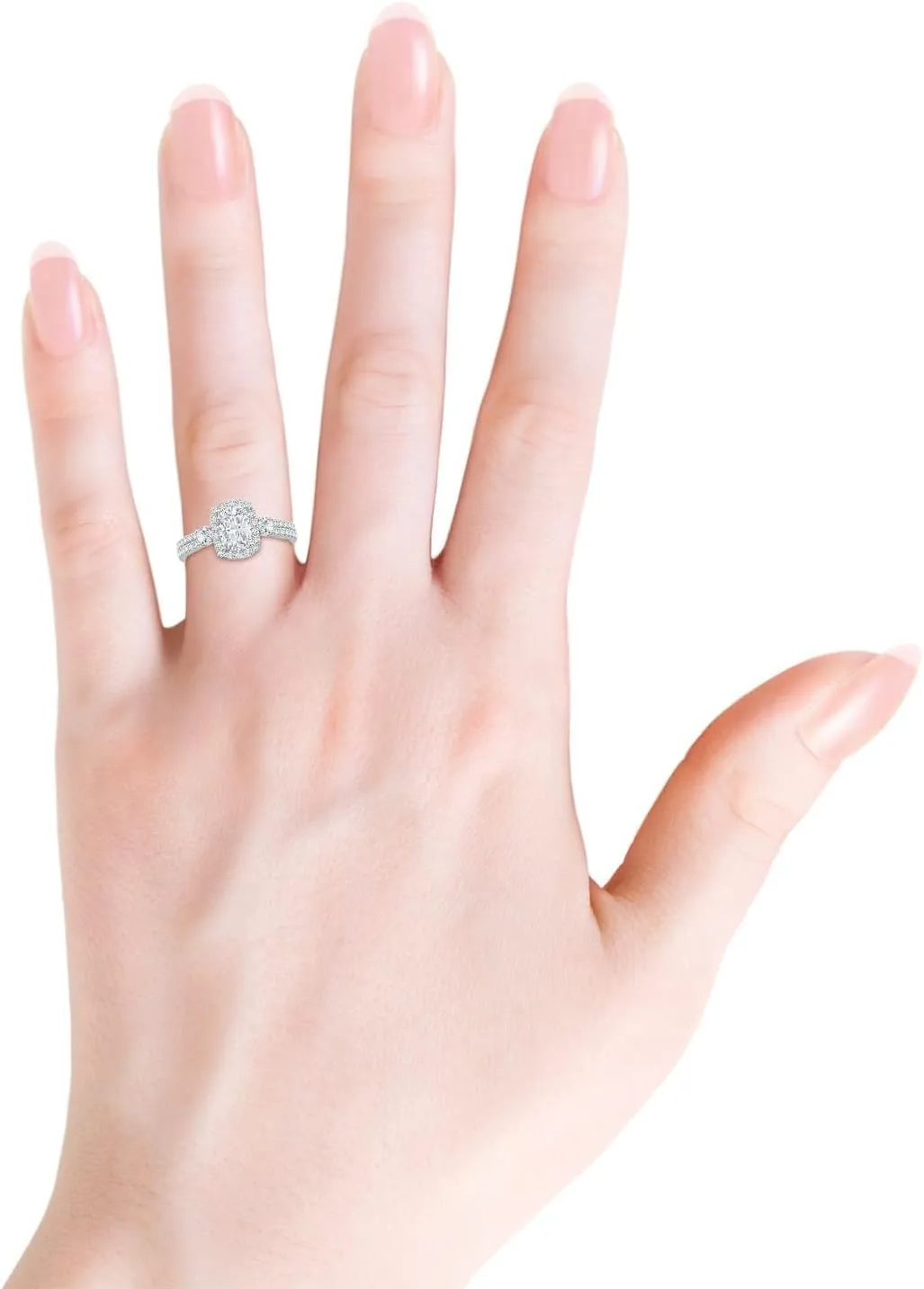 Angara Cushion Rectangular Lab Grown Diamond Halo Double Shank Engagement Ring in 14K Solid Gold/Platinum | April Birthstone, Birthday, Anniversary, Wedding Jewelry Gift for Women