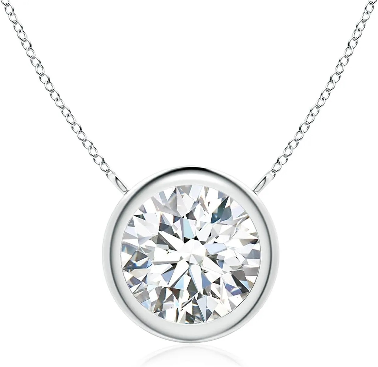 Angara IGI Certified 1-6 ct Lab Grown Bezel-Set Round Diamond Solitaire Necklace in 14K Solid Gold/Platinum | April Birthstone, Birthday, Engagement, Anniversary, Wedding Jewelry Gift for Women