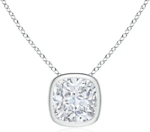 Angara Lab Grown Bezel-Set Cushion Diamond Solitaire Pendant in 14K Solid Gold/Platinum | April Birthstone, Birthday, Engagement, Anniversary, Wedding Jewelry Gift for Women