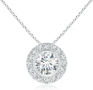Angara Lab Grown Bezel-Set Solitaire Round Diamond Halo Pendant in 14K Solid Gold/Platinum | April Birthstone, Birthday, Engagement, Anniversary, Wedding Jewelry Gift for Women
