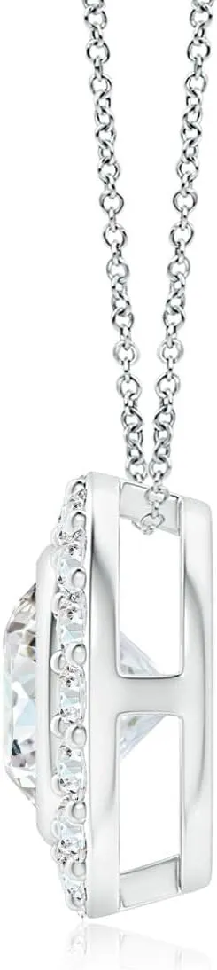 Angara Lab Grown Bezel-Set Solitaire Round Diamond Halo Pendant in 14K Solid Gold/Platinum | April Birthstone, Birthday, Engagement, Anniversary, Wedding Jewelry Gift for Women