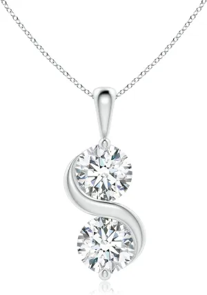 Angara Lab Grown Classic Two Stone Diamond Swirl Pendant in Silver / 14K Solid Gold/Platinum | April Birthstone, Birthday, Engagement, Anniversary, Wedding Jewelry Gift for Women