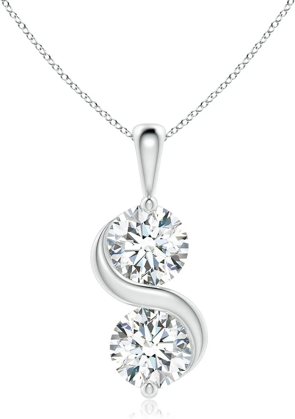 Angara Lab Grown Classic Two Stone Diamond Swirl Pendant in Silver / 14K Solid Gold/Platinum | April Birthstone, Birthday, Engagement, Anniversary, Wedding Jewelry Gift for Women