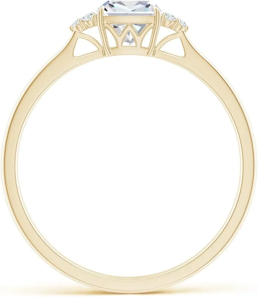Angara Lab Grown Cushion Diamond Engagement Ring with Trio Lab Diamonds in Silver / 14K Solid Gold/Platinum | April Birthstone, Birthday, Anniversary, Wedding Jewelry Gift for Women