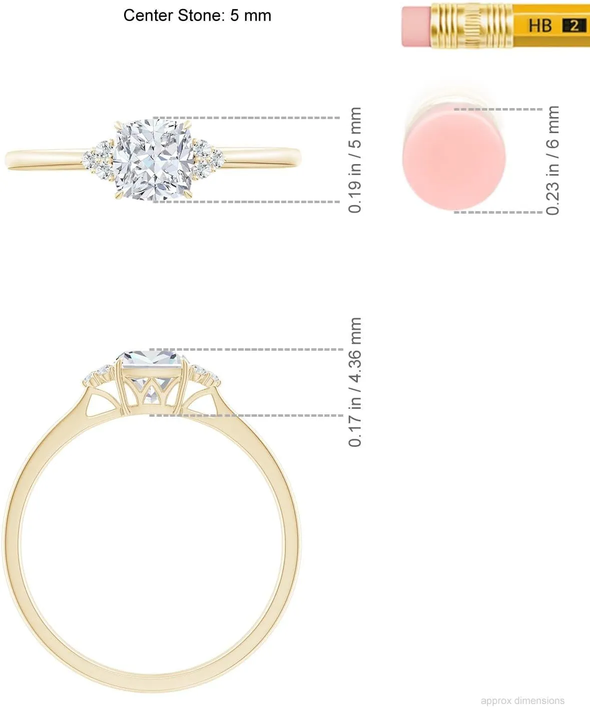 Angara Lab Grown Cushion Diamond Engagement Ring with Trio Lab Diamonds in Silver / 14K Solid Gold/Platinum | April Birthstone, Birthday, Anniversary, Wedding Jewelry Gift for Women