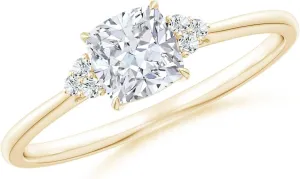 Angara Lab Grown Cushion Diamond Engagement Ring with Trio Lab Diamonds in Silver / 14K Solid Gold/Platinum | April Birthstone, Birthday, Anniversary, Wedding Jewelry Gift for Women