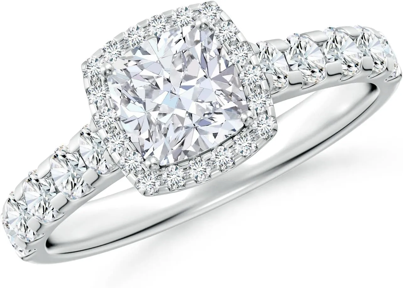 Angara Lab Grown Cushion Diamond Halo Engagement Ring in Silver / 14K Solid Gold/Platinum | April Birthstone, Birthday, Anniversary, Wedding Jewelry Gift for Women