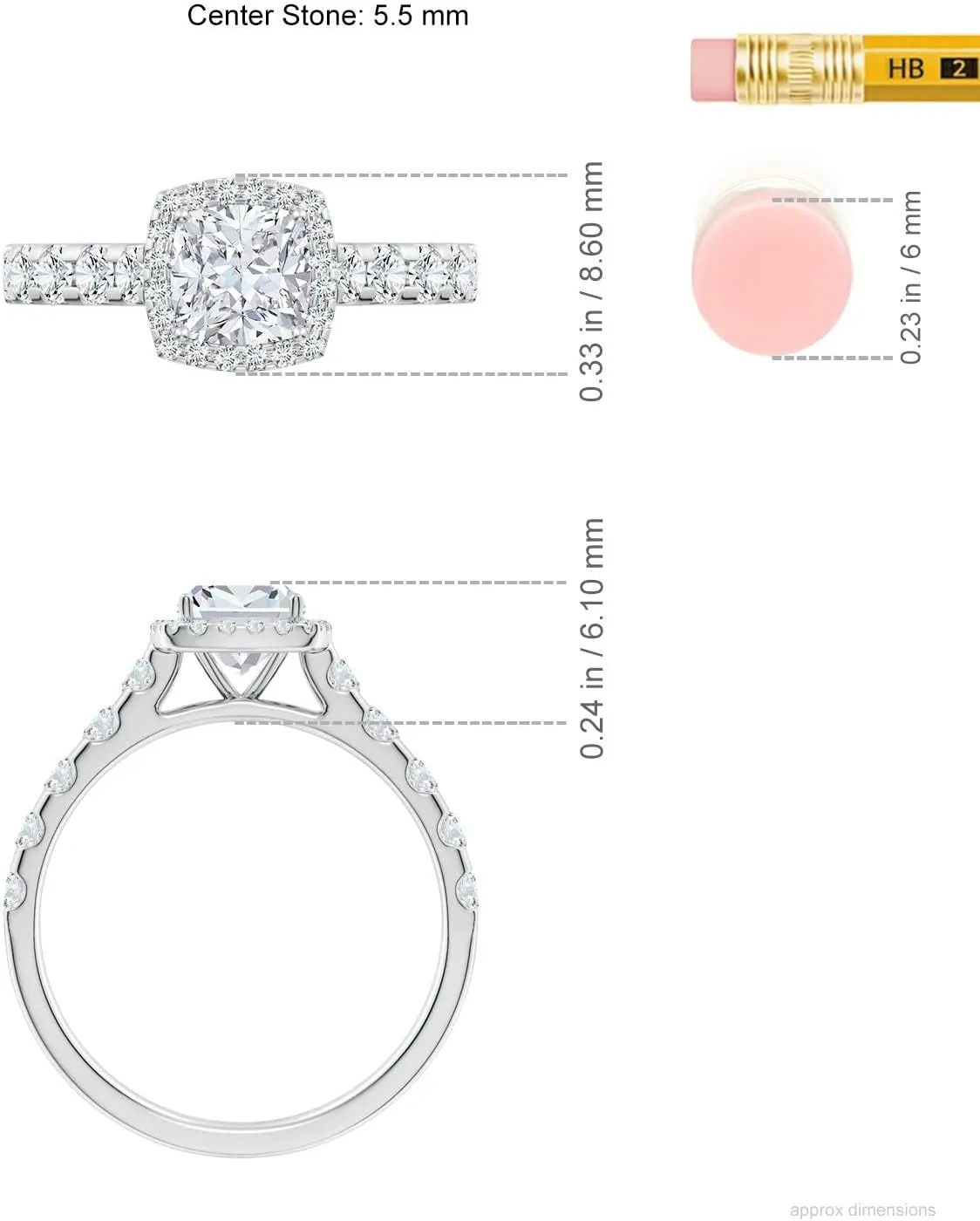 Angara Lab Grown Cushion Diamond Halo Engagement Ring in Silver / 14K Solid Gold/Platinum | April Birthstone, Birthday, Anniversary, Wedding Jewelry Gift for Women