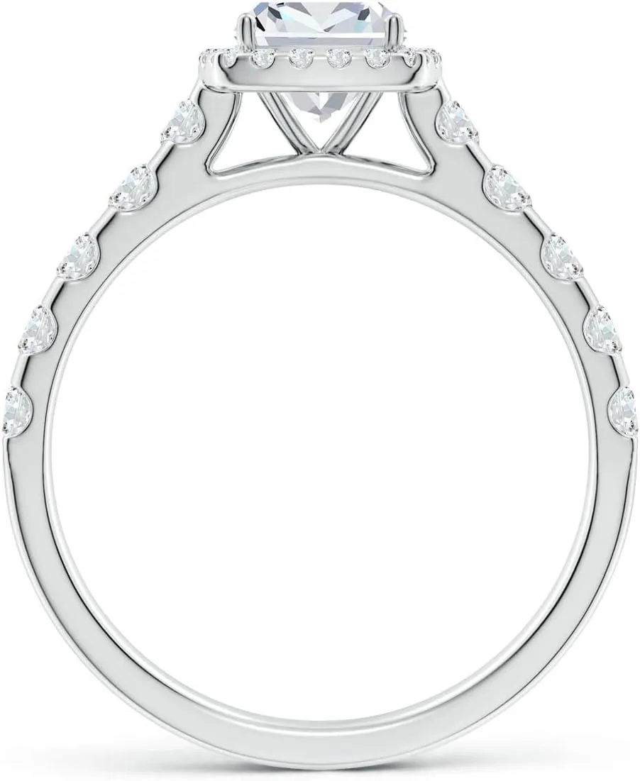 Angara Lab Grown Cushion Diamond Halo Engagement Ring in Silver / 14K Solid Gold/Platinum | April Birthstone, Birthday, Anniversary, Wedding Jewelry Gift for Women