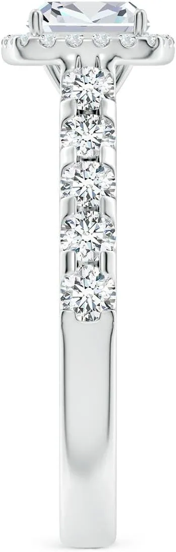 Angara Lab Grown Cushion Diamond Halo Engagement Ring in Silver / 14K Solid Gold/Platinum | April Birthstone, Birthday, Anniversary, Wedding Jewelry Gift for Women