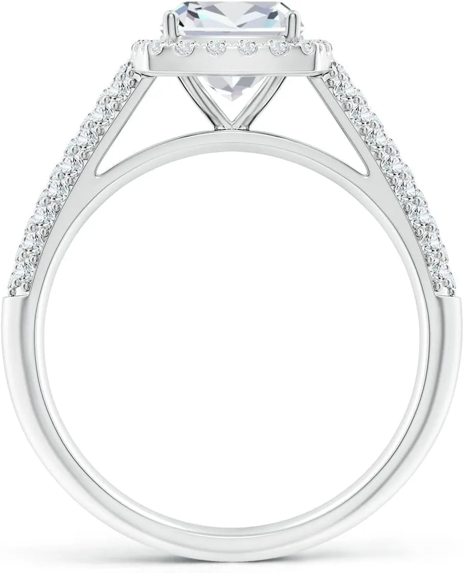 Angara Lab Grown Cushion Diamond Halo Engagement Ring with Pave-Set Accents in Silver / 14K Solid Gold/Platinum | April Birthstone, Birthday, Anniversary, Wedding Jewelry Gift for Women