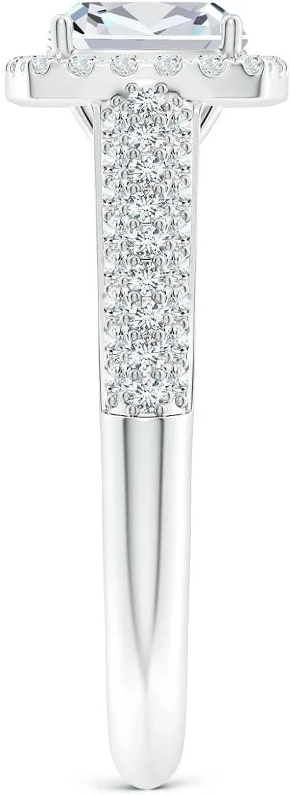 Angara Lab Grown Cushion Diamond Halo Engagement Ring with Pave-Set Accents in Silver / 14K Solid Gold/Platinum | April Birthstone, Birthday, Anniversary, Wedding Jewelry Gift for Women