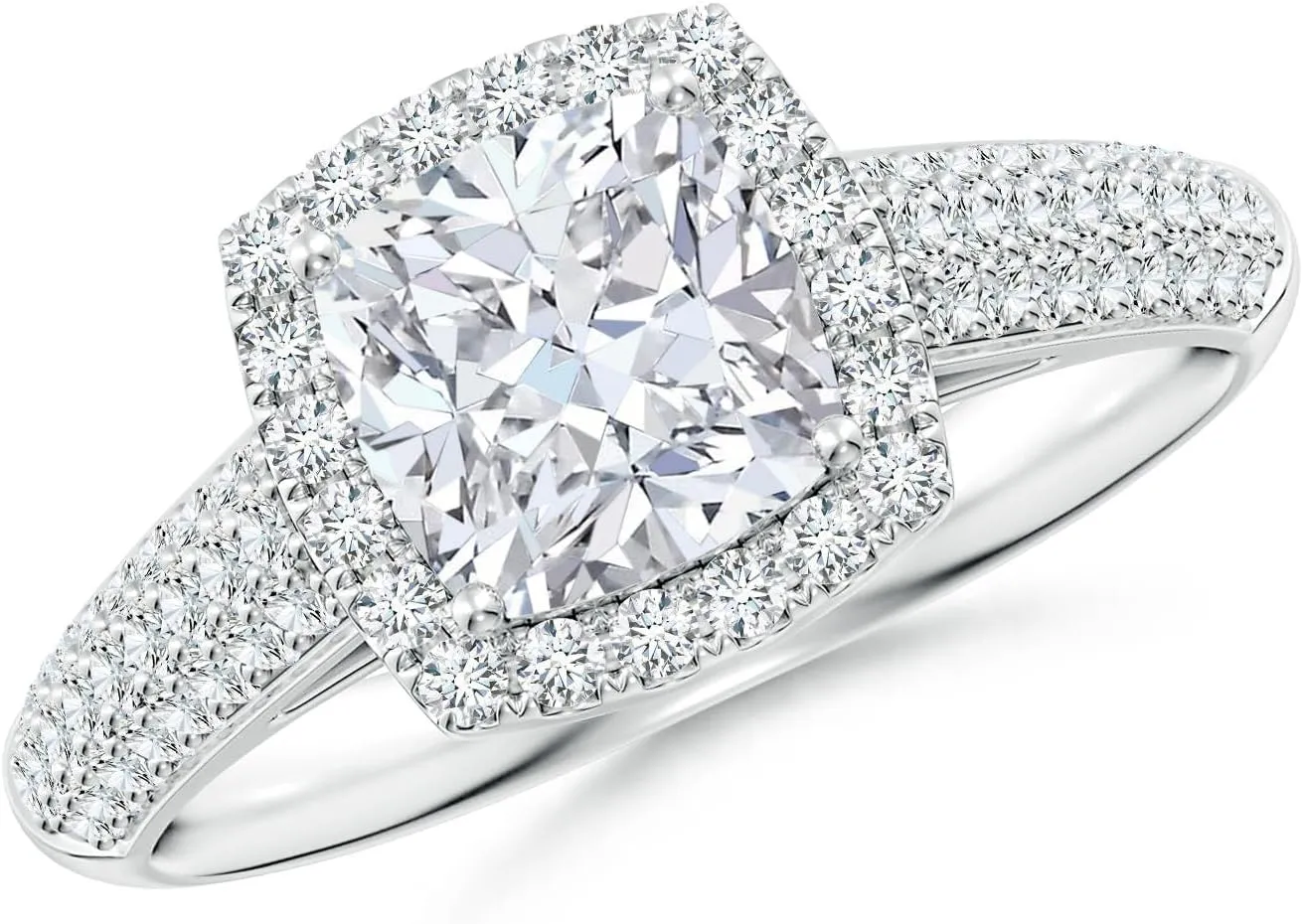 Angara Lab Grown Cushion Diamond Halo Engagement Ring with Pave-Set Accents in Silver / 14K Solid Gold/Platinum | April Birthstone, Birthday, Anniversary, Wedding Jewelry Gift for Women