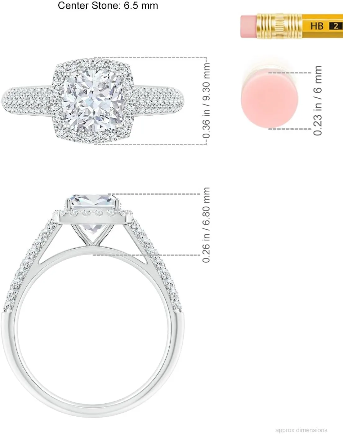 Angara Lab Grown Cushion Diamond Halo Engagement Ring with Pave-Set Accents in Silver / 14K Solid Gold/Platinum | April Birthstone, Birthday, Anniversary, Wedding Jewelry Gift for Women