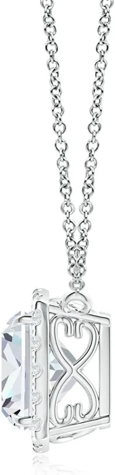 Angara Lab Grown Cushion Diamond Halo Pendant with Filigree in Silver / 14K Solid Gold/Platinum | April Birthstone, Birthday, Engagement, Anniversary, Wedding Jewelry Gift for Women